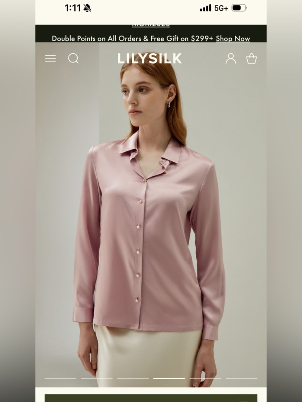 LILYSILK Women's Long-Sleeve Satin Button-Up Blouse - Rose